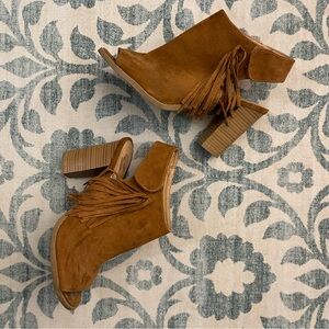 Fringe Tan Faux-Suede Ankle Boots